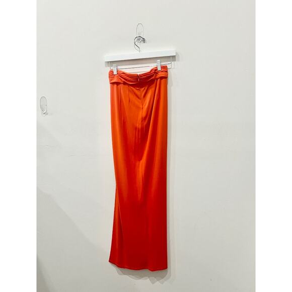 Ronny Kobo Blythe Draped Ruched High Rise High Slit Maxi Skirt Tangerine Small - Picture 3 of 5
